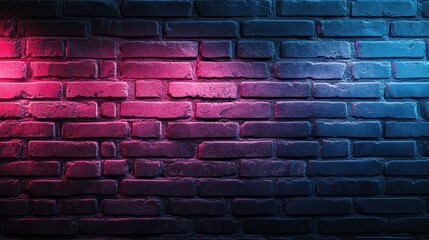 Poster - Textured brick wall illuminated by neon pink and blue lights in a striking gradient pattern