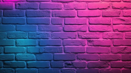Poster - Textured brick wall illuminated by neon pink and blue lights in a striking gradient pattern