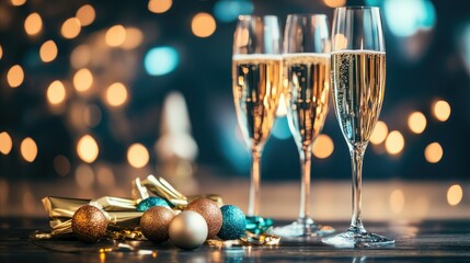 Poster - A festive background of sparkling lights and colorful decorations, perfect for ringing in the New Year with joy and excitement