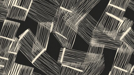 Poster - A geometric pattern of intersecting lines creating sharp, dynamic shapes, on a dark background with white lines