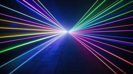 Poster - a glowing tunnel of multicolored light, with beams radiating outward, creating the illusion of hyper