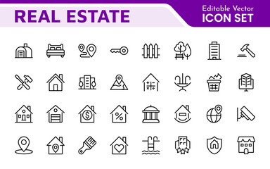 Poster - real estate icon set. a comprehensive collection of stylish and professional icons designed for the 
