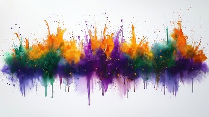 Wall Mural - A painting of a colorful explosion with purple, green, and orange splatters