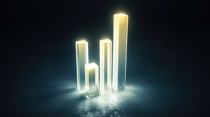 Poster - A sleek 3D bar chart with glowing, transparent bars and a futuristic design, capturing the essence of business analytics and financial data visualization