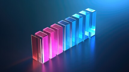 Poster - A sleek 3D bar chart with glowing, transparent bars and a futuristic design, capturing the essence of business analytics and financial data visualization