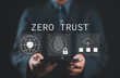 © Nirusmee - Zero trust security concept, Person using tablet with zero trust icons on virtual screen for business information security network.