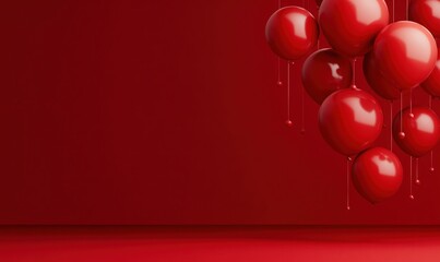 Wall Mural - vivid red balloons floating on a bright red background for celebrations, with copy space