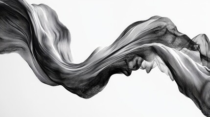 Poster - abstract black and white lines forming a dynamic, fluid shape, resembling waves, on a soft gray back