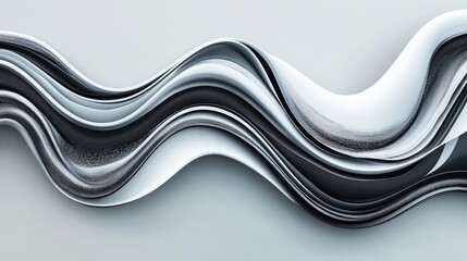 Poster - abstract black and white lines forming a dynamic, fluid shape, resembling waves, on a soft gray back