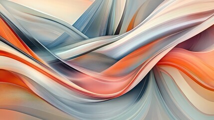 Poster - Abstract waves and curves created with smooth flowing lines, forming an elegant and calm pattern on a soft gradient background