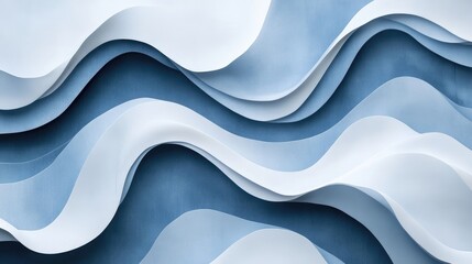 Poster - Abstract waves and curves created with smooth flowing lines, forming an elegant and calm pattern on a soft gradient background
