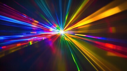 Poster - an abstract close-up of refracted light creating rainbow streaks against a black background, evoking