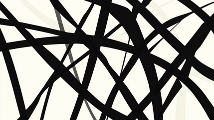 Poster - Black and white lines intersecting at various points to form an abstract, modern design on a smooth, light-colored backdrop