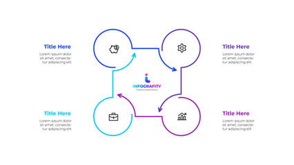 Poster - Outline Infographic circular diagram for business presentations with 4 steps or options. Square cycle chart