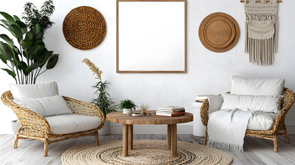 Wall Mural - Stylish living room with natural decor elements