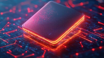 Poster - Modern Digital Wallet on Futuristic Blockchain Interface with Neon Glow Effects