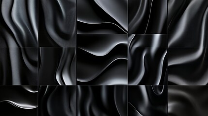 Wall Mural - A processed collage of smooth, elegant, wavy deep black silk fabric texture. Ideal for use as a background, banner, or texture for 3D mapping.