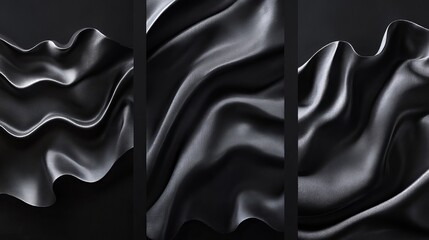 Wall Mural - A processed collage of smooth, elegant, wavy deep black silk fabric texture. Ideal for use as a background, banner, or texture for 3D mapping.