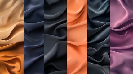 Wall Mural - A processed collage of smooth, elegant, wavy deep black silk fabric texture. Ideal for use as a background, banner, or texture for 3D mapping.
