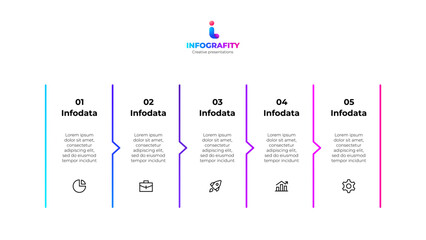 Fototapete - Clean infographic design presenting five key data points with corresponding icons, ideal for business presentations and reports