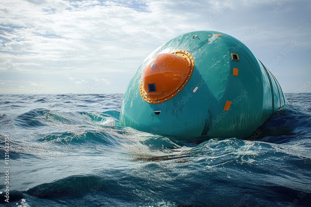 Teal wave energy converter floats on ocean surface, capturing power of ...