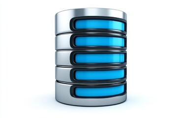 Poster - A clean icon of a database stack, with glowing blue lines and soft gradients on a white background