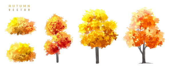 Wall Mural - vertor set of autumn tree,plants side view for landscape elevation and section,eco environment conce
