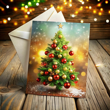 Beautiful Christmas greeting cards featuring festive designs such as snowy