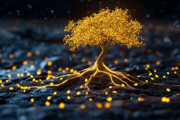 Poster - A magical depiction of the life cycle of a tree, with glowing roots, luminous blossoms, and sparkling seeds forming a circle of radiant light