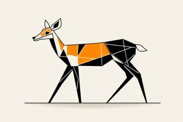 Poster - A minimalist flat illustration of a deer standing gracefully, drawn in clean, geometric lines and soft earth tones