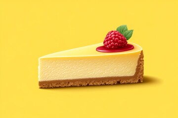 Aufkleber - A minimalist flat vector design of a single slice of cheesecake with a thin raspberry drizzle, illustrated in soft pastel tones