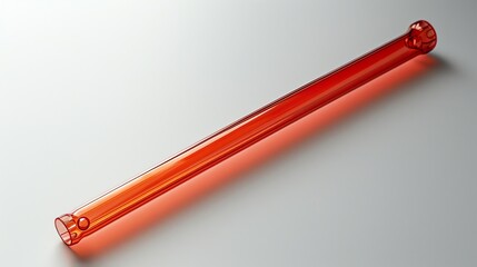 Poster - A single, translucent, amber-colored glass tube lies diagonally on a white background.