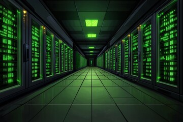Poster - A pixel art database room with animated blinking servers and glowing green lights, rendered in retro 8-bit style