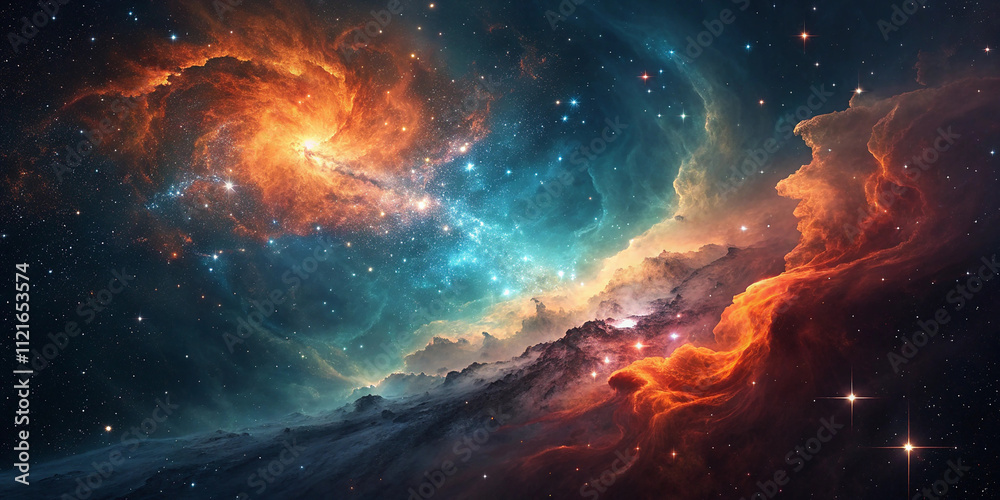 Cloud nebula of a colorful cosmic galaxy. Starry night sky. Astronomy ...