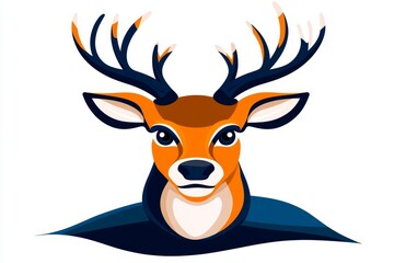 Poster - A simple vector design of a deer head, emphasizing its antlers and eyes with sharp lines and muted colors