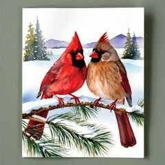 there are two birds sitting on a branch in the snow generative ai