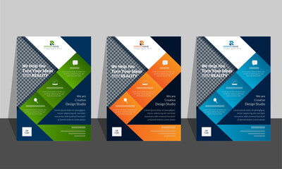 Creative corporate flyer design. A business flyer template which have nice color combination. Vector flyer design. Use gradient three design together. Designer flyer with geometric shape