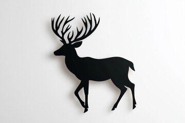 Canvas Print - A bold silhouette of a deer with large antlers, set against a clean white background with subtle gradient shadows