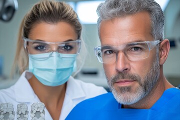 A dentist explaining a treatment plan to an adult patient using digital X-rays displayed on a monitor