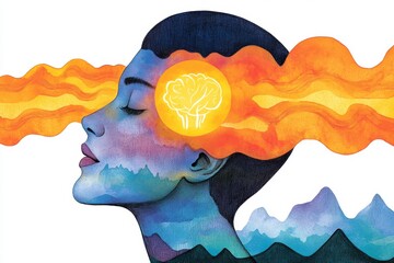 Poster - A dreamy watercolor depiction of a creative process, showing glowing design ideas emerging from a sketchbook in vibrant, blended hues