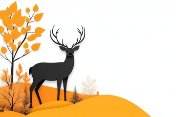 Aufkleber - A flat vector design of a deer in a forest, with minimal shading and a clean, crisp white canvas