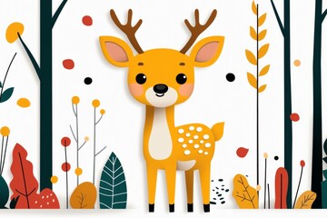 Aufkleber - A flat vector design of a deer in a forest, with minimal shading and a clean, crisp white canvas