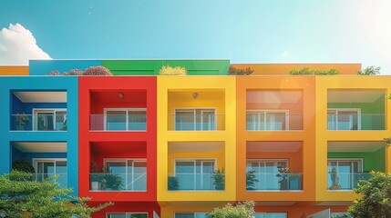 Poster - A very luxurious colorful residential building, original, bright, and modern. During the day.