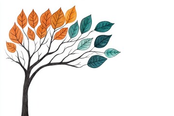 Aufkleber - A minimalist depiction of a tree with leaves turning from green to brown, showing the seasonal cycle in clean gradients