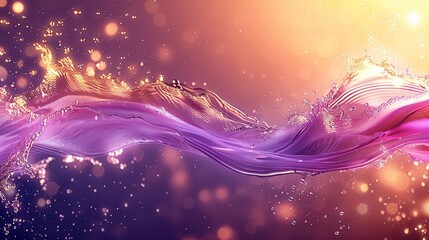 Aufkleber - An abstract background depicting splashing liquid in intense hues of purple, pink, and gold, dynamic motion effects, fluid lines, and shimmering highlights.