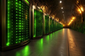 Poster - A pixel art database room with animated blinking servers and glowing green lights, rendered in retro 8-bit style