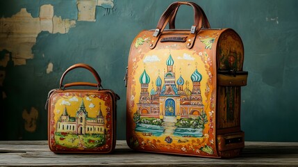 12. School bag set from Russia with a classic, robust design featuring elements of traditional Russian art