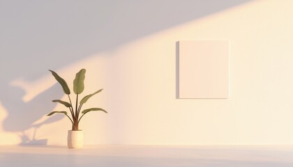 Poster - Minimalist Interior Design Featuring Single Light Switch and Potted Plant in Bright Space