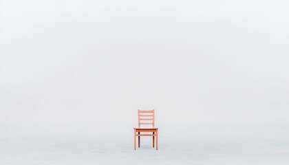 Poster - Minimalist Design of a Single Wooden Chair Centered in an Expansive White Space