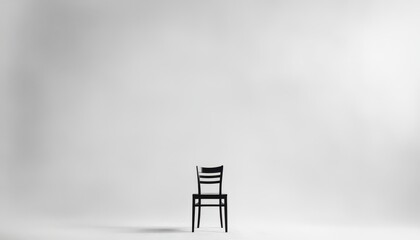 Poster - Minimalist Single Chair in an Empty Room with Soft Lighting and Neutral Background for Tranquil Atmosphere
